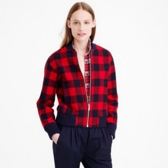 J.Crew Wool Buffalo Check Plaid Bomber Jacket - Picture 16 of 16